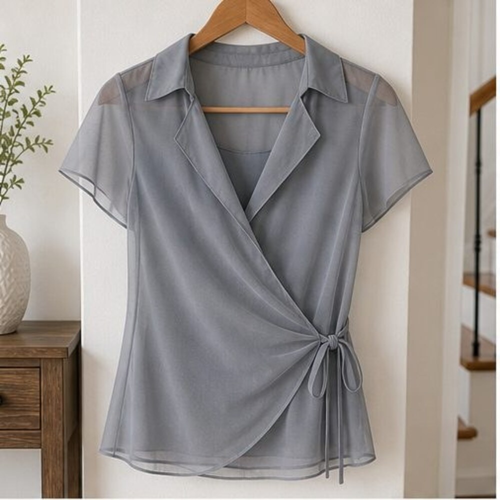 Gray Wrap Blouse